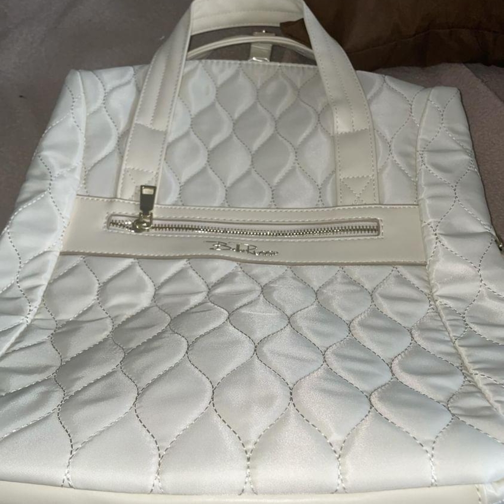 Elegant White Quilted Tote with Silver Accents